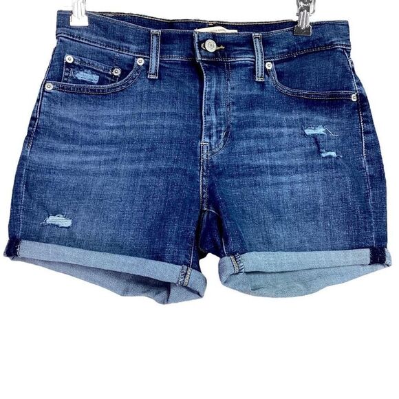 Levi's Pants - Levis Denim Shorts Womens 29 Blue Mid Length Rolled Cuff Stretch Distressed